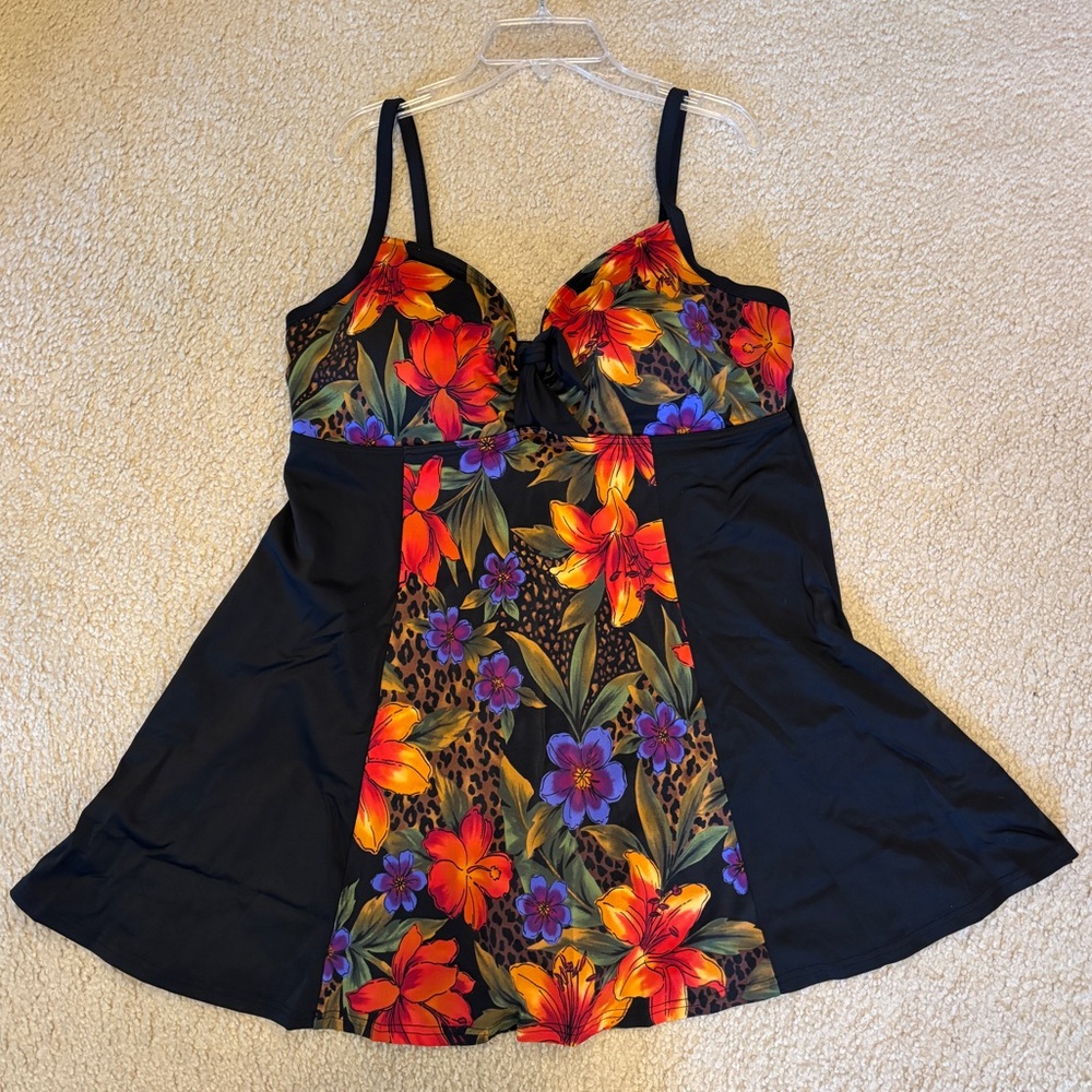 EUC A Shore Fit Floral & Animal Print One Piece Swim Dress | Women’s Plus 18W - Picture 2 of 16